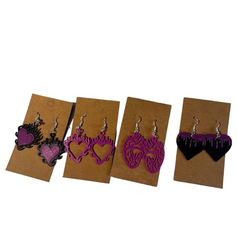 Flaming heart earring set!! Handmade by my husband on sterling silver hooks .925 - Picture 1 of 6